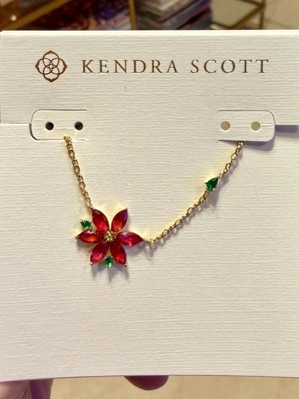 NWT Kendra Scott Poinsettia Floral Necklace in Gold & Red